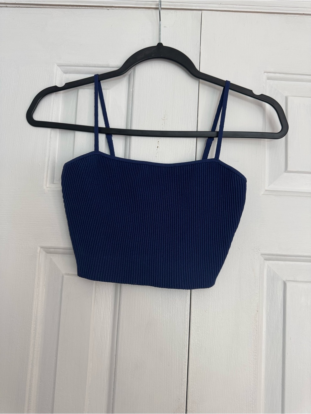Babaton Navy Ribbed Cropped Cami Top